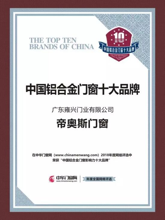 铝合金门窗十大品牌