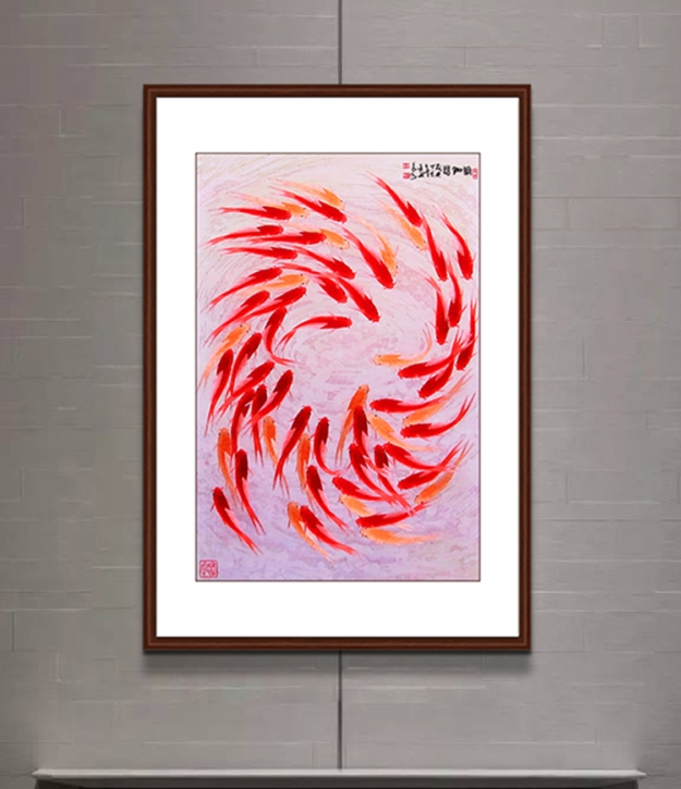 手工刺绣玄关画《百鱼图》