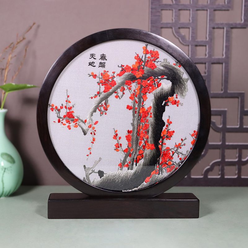 一字型双面绣摆件《春归天地》